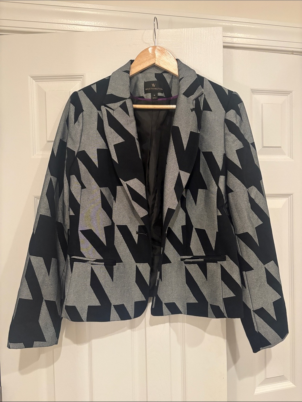 Worthington Vintage Black & Gray Geometric Blazer
